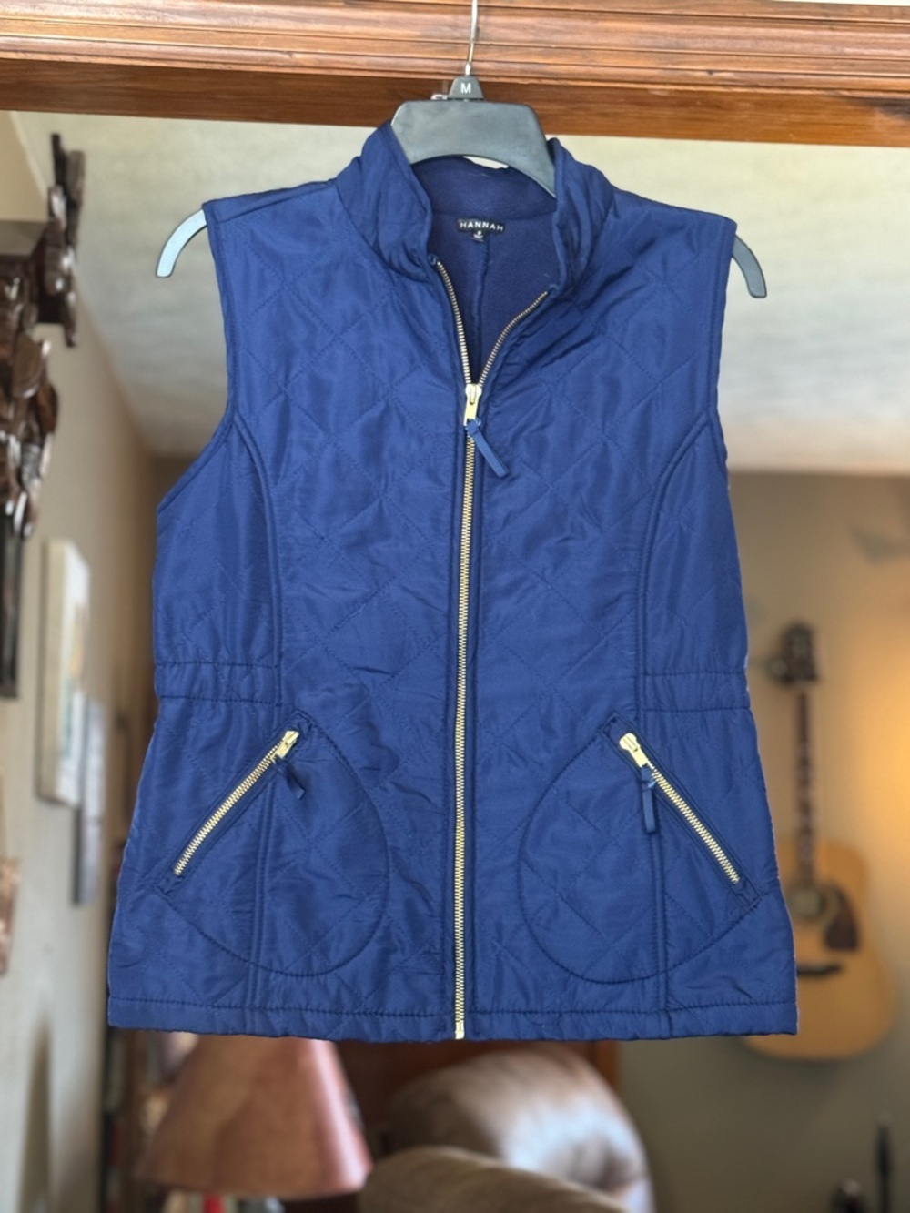 Hannah Navy Quilted Zip Vest with Gold Zippers